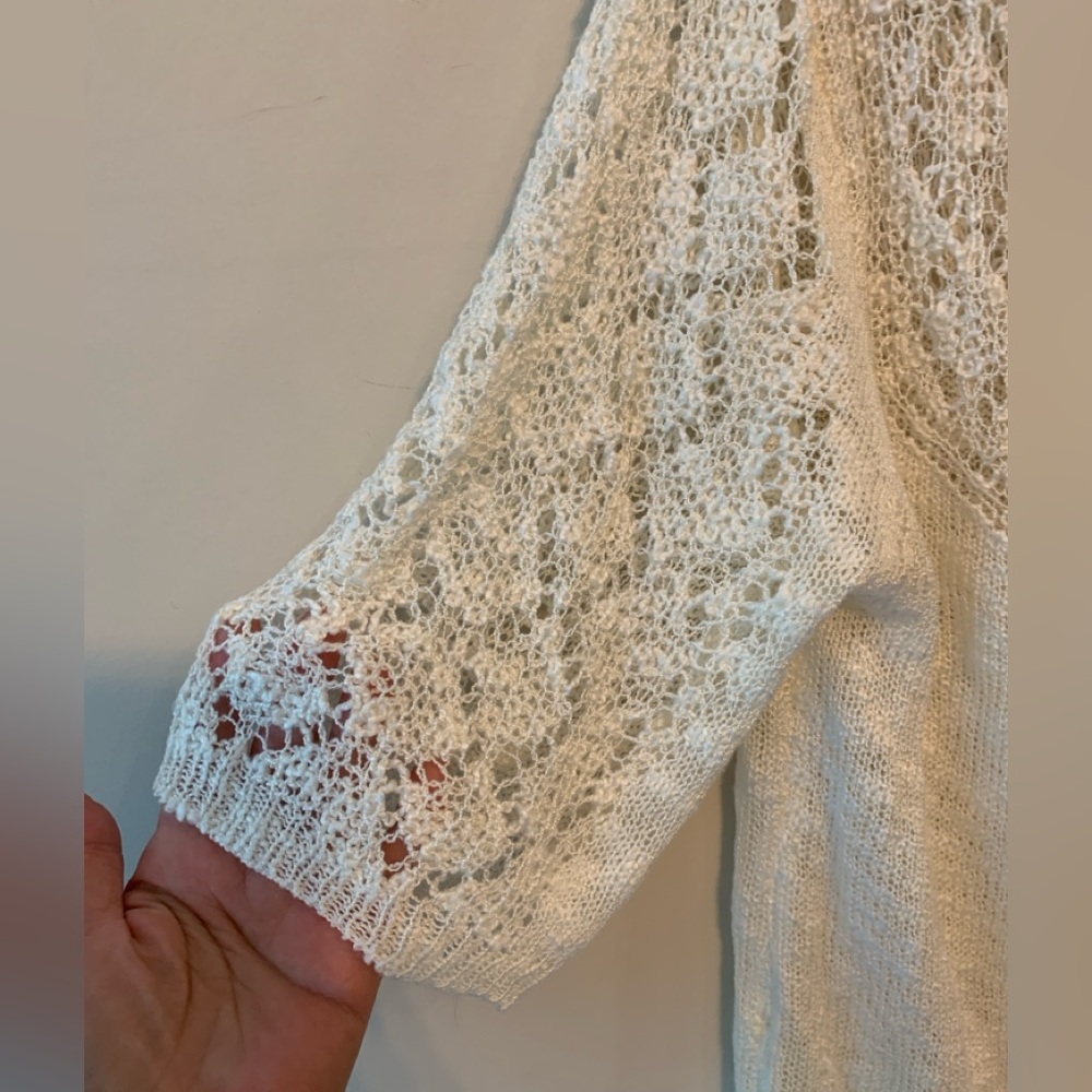 Molly Bracken Lace Knit Top Cream V-Neck Romantic Cottagecore M/L - Picture 3 of 7
